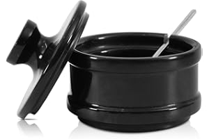 Radicaln Sale in marmo con coperchio e cucchiaio, 8,9 cm, fatto a mano, nero per la cucina, ideale come contenitore per zucchero, sale e sale marino traballante per piano di lavoro della cucina