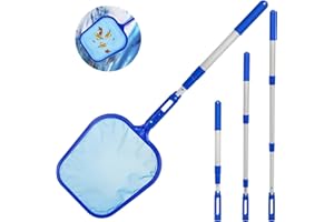 EPESL Pool Kescher - 90-141cm Teleskopische Pole Schwimmbad Blätter Reinigung Feine Mesh Netz Poolreinigung - Aluminium Pool Reiniger Laubkescher Skimmer für Aquarium/Brunnen/Whirlpool/Spa Fisch Tank/Teiche