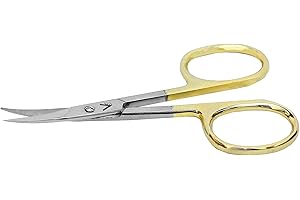 VIDA GOODS Nail Scissors 9cm Gold Handle Pointed Curved Scissors – Extra Fine Stainless Steel Manicure Shears for Nails, Eyebrows, Beard & Mustache - Precision Grooming Tool for Men & Women