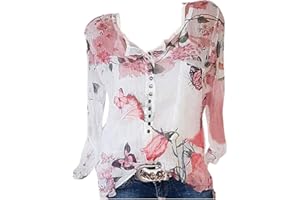 Wtouhe Femme Hauts Lâche Chemisiers Été T-Shirt 2021 Pas Cher Manches Courtes/Longues Col V Bouton Décontractée Mode Vrac Tee Shirt Floral Impression Casual Tops Chic Blouses Cadeau Nouveau Vente