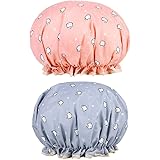 2 Pezzi Cuffia da Doccia Impermeabile, Riutilizzabile Doppio Strato Cuffie Capelli con Elastici, Donna Spa Salone Viaggi Hote