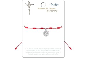 cotigo Pulsera 7 Nudos Roja con San Benito en Acero Inoxidable-Amuletos de la Suerte y Proteccion-Pulsera Mal de Ojo para Parejas y Amistad-Bisutería Ajustable,Pulsera Hilo Rojo Mujer y Hombre