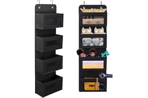 ‎BRILLIANTJO BrilliantJo Hängeregal an die Tür, Soft Fabric Hängeorganizer 4 Großen Taschen mit klarem Fenster, faltbares Hängeaufbewahrung mit 2 Haken für Bad Kinderzimmer Wohnzimmer Schlafzimmer, Schwarz