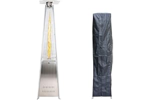 GardenCo Outdoor Flame Patio Heater - Stainless Steel Gas Pyramid Patio Heater - Weatherproof Cover and Wheels - 13Kw (Full Heater)