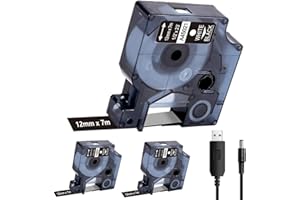 Acmerota 45021 Wymiana taśmy etykietowej dla Dymo D1 Biały na czarnym etykiecie 12mm x 7m 45013 A45013 S0720530 Taśma Dymo LabelManager 100 150 160 250 280 210D 360D 260P 420P 420P 50D 550D 00S