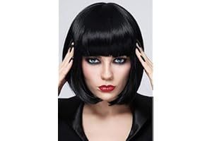 ‎MILDISO Mildiso Kurze Bob Schwarz Haar Perücken Gerade mit Flach Pony Synthetische Bunte Cosplay Tägliche Party Perücke für Frauen Natürliche Wie Echthaar 12 Zoll 002A