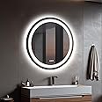 Wisfor Round LED Bathroom Mirror: 80CM Dimmable Lighted Circle Wall Vanity Mirror 3 Lighting Colors with Anti-fog Smart Touch Sensor for Makeup Shaving Hairdressing, Front Lighted + Backlit