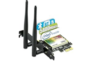 Ubit Carte WiFi, AX 5400Mbps PCIe WiFi Bluetooth 2-en-1 Carte WiFi 6 pour PC de Bureau Windows 11/10(64Bit), Carte réseau sans Fil à Trois Bandes (2.4Ghz, 5Ghz et 6Ghz) Support Bas Profil Inclus