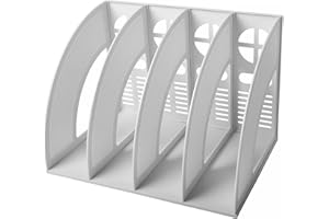 Desk File Organiser,SAYEEC Sturdy Desktop 4 Slots Magazine Plastic Holders Frames File Dividers Document Cabinet Rack Display and Storage Organiser（Light Gray,Near to Beige）