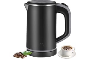 Jalann Travel Kettle, Low Wattage Kettle, 800ml Electric Travel Kettles Small, Fast Boiling, Portable Mini Cordless Camping Kettles Stainless Steel for Caravan, Motorhome, Bedroom, Office (Black)