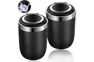 CLIUNT Auto Aschenbecher mit Deckel,2 Stück Tragbare Aschenbecher für Auto,Abnehmbarer Aschenbecher mit Licht,für Autos,Haus,Büro,Outdoor Camping,Schwarz
