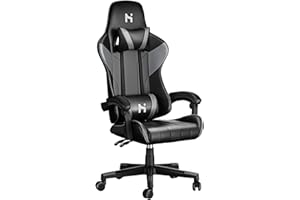 HLFURNIEU Sedia da Gaming, Poltrona Gaming Ergonomica, Sedia Gamer con Cuscino Lombare e Poggiatesta, Sedie da Gaming Regolabile in Altezza, Gaming Chair Nero e Grigio