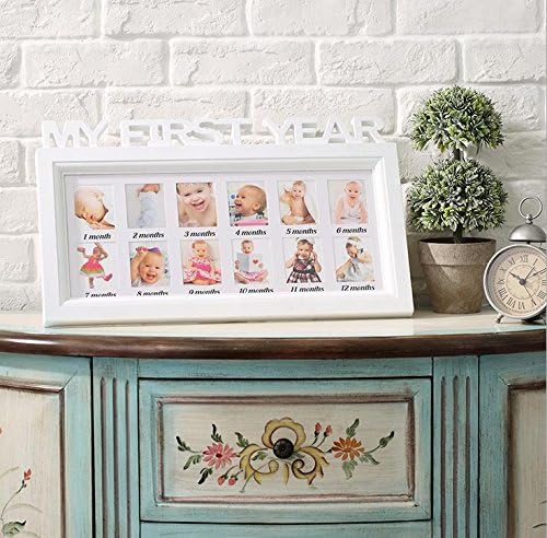 OOFYHOME My First Year 12 Month Baby Picture Photo Frame - Capture Birth to First Birthday - Unisex Keepsake Photo Collage Holds Infant Photographs