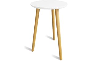 Bamworld Estante Redondo de Madera para Macetas Blanco, Soporte para Plantas Interior Alto 42 cm, Mesita de Centro Decorativa con Estilo Mid-Century para Sala de Estar y Dormitorio
