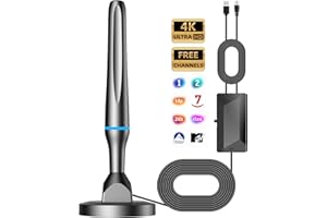 DGUPSP Antena TV Interior Potente para Smart TV 2025, Antena TDT Interior recepción de 360° con Amplificador y Cable Coaxial,Compatible con VHF/UHF/DVB-T/DVB-T2 - Canales Locales