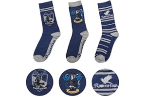 Cinereplicas Harry Potter - Pack de 3 unisexos - Calcetines con emblemas Hogwarts - Zapatos 35 a 45 - Ravenclaw