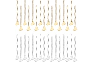 UNICRAFTALE 32 Pz 2 Colori Estensore per Catena In Acciaio Inossidabile 63 mm Con Ciondoli A Forma di Cuore per Collana Braccialetto Cavigliera