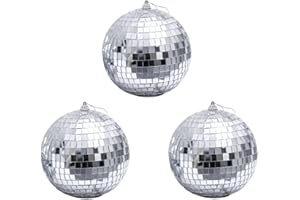 HGGZEG 3 bolas de disco de plata con espejo de 3,2 pulgadas, decoración de escena, árbol de Navidad, bola colgante para el hogar, fiesta, Navidad, decoración de boda, efecto de iluminación