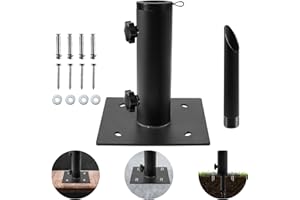 Lalafancy Bolt Down Patio Umbrella Base, Multifunctional Deck Umbrella Mount Outdoor with Ground Spike Fixing, Heavy Duty Metal Table Umbrella Holder Outside for Decks Concrete Lawns Mount Matte