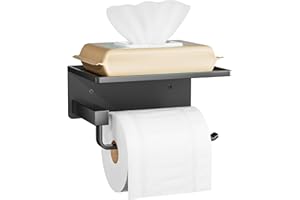 SAFFRUFF Toilet Paper Holder Bathroom Decor - Toilet Paper Holder With Shelf, Toilet Paper Roll Holder Wall Mount, Matt Black, Aluminum