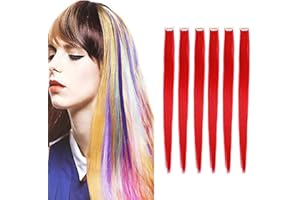 Creamily Clip in Hair Extensions 20 Inch Multi Color Hair Extensions Red Party Highlights Long Straight Synthetic Hair Extension for Women Kids Girls (6 Pieces/Pack)