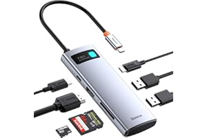 ‎BASEUS Baseus Koncentrator USB C 7 w 1, adapter do stacji dokującej z 4K HDMI, 100 W PD, 2 USB 3.0 5 Gb/ps, 1 USB C, czytnik kart SD/TF do iPhone 15, laptopów MacBook/Surface Pro/iPad/Steam Deck/Rog