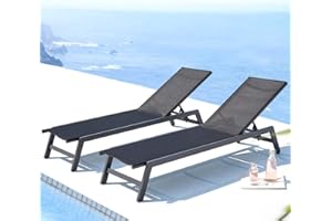 Concept-Usine | Juego de 2 tumbonas reclinables | Tumbona al Aire Libre | Prato Gris y Negro | 2 Ruedas | Aluminio | Lona de PVC | Respaldo Ajustable | Jardín Terraza Playa Piscina