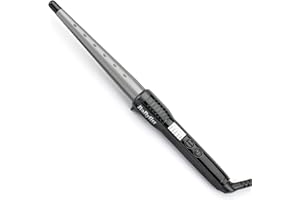 BaByliss Ceramic Curling Wand Pro - 13-25mm Hair Curler for Natural Waves and Curls, Ceramic, 5 Heat Settings 150°C to 210°C, Grey & Black, 2285CU