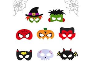 OUOQI Máscaras de Halloween,8 Máscaras Fieltro Halloween,Fiesta Máscaras para Niños,Máscaras Niños de Halloween,Máscara de bruja esqueleto calabaza Spiderman,Suministros para Festas de Halloween