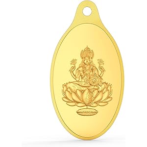 Joyalukkas 24K (999) Purity Gold Coin Pendent | Yellow Color | Lakshmi Design.