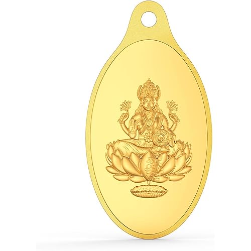 Joyalukkas 24K (999) Purity Gold Coin Pendent | Yellow Color | Lakshmi Design.