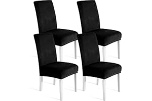 Ystyle Housse de Chaise Velours 4 Pièces, Housse de Chaise Salle à Manger Élastique, Universel Couvre Chaise Extensible, Protection Chaise Lavable, pour Restaurant Cuisine Banquet, Noir
