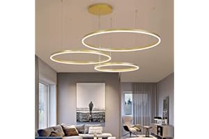 HYQJUNE Nowoczesna lampa wisząca LED lampa pierścieniowa salon możliwość przyciemniania pilot żyrandol restauracja sypialnia wisiorki oświetlenie sufitowe oświetlenie metalowe,Gold,60+80+100