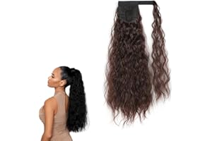 prinfantasy Hair Extensions for Braiding Dark Brown Long Hair Extensions and Drawstring Ponytail Corn Wave Natural Look Heat Resistant Wavy Hairpiece Ponytail Wrap Pony Tail for Women Girl GBMW077