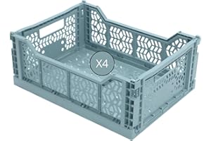 Box and beyond - Lot de 4 Caisses de Rangement pliables - 40 x 30 x 15 cm - Plastique Bleu Cyan - Pliables - Avec Poignées - Rangement - Cuisine, Bureau, Chambre, Salon - Style Simple et Pratique