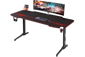 Homall Bureau Gaming Table Gaming 140cm pour Jeu-Vidéo Style de Course Professionnel Bureau Ergonomique en Forme de T Table Informatique PC avec Tapis Souris Noir