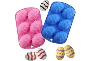 FOHYLOY 2 confezioni di stampi in silicone per uova di Pasqua e cioccolato, 6 cavità antiaderenti a forma di uovo di Pasqua per cioccolato pasquale, bombe di cacao, gel per feste, cubetti di ghiaccio, sapone