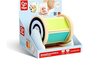 Hape Roterande trumma med spegel, Montessori-leksak, färgglad pedagogisk leksak för att främja sensorisk uppfattning, motorik