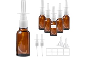 Furuising 6 Stück Nasenspray Flasche Leer 30ml, Glas Nasensprayflasche, Wiederverwendbar Nasen Sprühflaschen, Klein Nachfüllbare Zerstäuber mit 2 Düsen für Parfüm,ätherische Öle,Kochsalzlösung