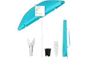 Sekey 180 cm Sonnenschirm Balkon mit Bodenhülse & Schutzhülle, Neigungs und Höhenverstellung, Sonnenschirm Strand für Balkon, Garten & Terrasse, Runder Sonnenschutz UPF 50+