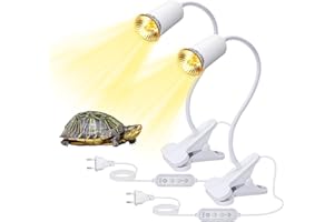 LQUNFIY Lampada Riscaldante Tartarughe 2 Pezzi UVA UVB Lampada Riscaldante per Rettili 360°Flessibile a Clip in Metallo E27 Ceramica Portalampada con Interruttore Timer per Pulcino(Senza Lampadina)