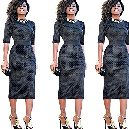 WWricotta Women Patchwork Geometric Print Split High Waist Party Evening Prom Swing Dress(Schwarz, XXL)