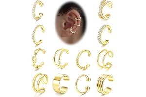 LOLIAS 12 Pieces Ear Cuffs for Women Non Piercing 18K Gold Plated Adjustable Fake Earrings Cartilage Helix Wrap Earring Set Cuffs Earrings For Women Girls Gold Silver