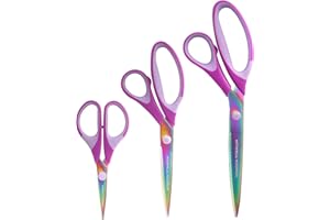 BambooMN Titanium Softgrip Scissors Set for Sewing Arts Crafts Office - Jubilee Yarn - 1 Set of 3 - Purple