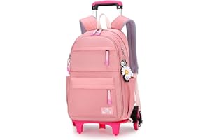 Tanou Cartable a Roulette Fille, 16 Pouces Légers Sac a Roulette Fille Primaire, Détachable Cartable Roulettes Enfant pour Voyages Scolaires, 7-12 Ans, Rose