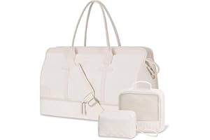 ETRONIK Weekender Reisetasche Damen, Große Weekender Bag Mit Schuhfach & Nass-Tasche, Tragetasche Travel Bag Mit Kulturtasche, Tasche für kliniktasche 4er Set, Large Size, Beige