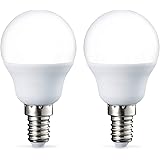 Amazon Basics LED E14 Small Edison Screw Golf Ball P45 Bulb, 5.5W (equivalent to 40W), Warm White- Pack of 2