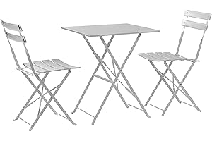 Harbour Housewares 3 Piece Sussex Bistro Set - Table et chaises Pliantes Patio extérieur Meubles de Jardin - Square - Blanc
