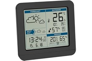 TFA Dostmann Sky 35.1152 - Stazione meteorologica Wireless con sensore Esterno, previsioni Meteo e Orologio radiocontrollato (Nero con batterie)
