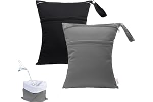 AZEDHUA 2 Packs Wet Bag, Waterproof Wet Dry Bags Reusable Washable Cloth Diaper Bags Nappy Bags with Double Zipper Pockets for Baby Items Wet Clothes Swimming Gym Pool Beach Bag(Black+Grey)